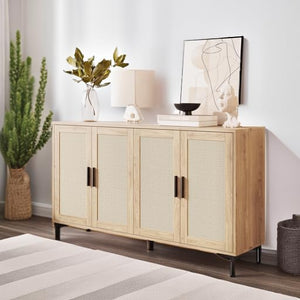 Rattan Buffet Cabinet with Storage – 48" Sideboard with Adjustable Shelves