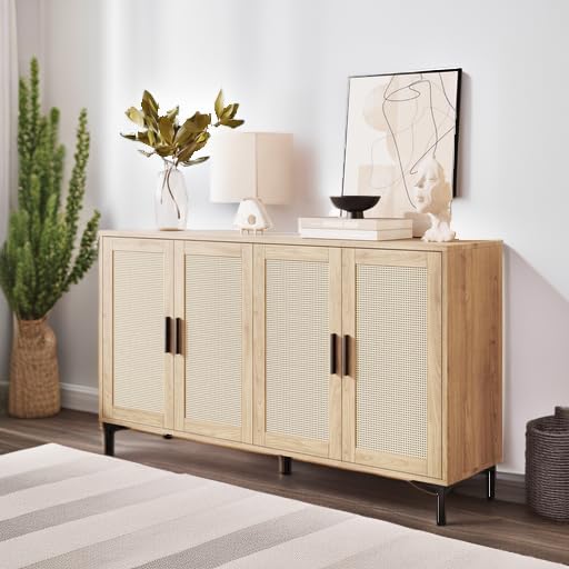 Rattan Buffet Cabinet with Storage – 48" Sideboard with Adjustable Shelves