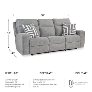 Power Reclining Sofa with Adjustable Headrest & USB Ports – Light Gray