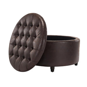 Round Storage Ottoman with Lift-Off Lid – 28 Inch