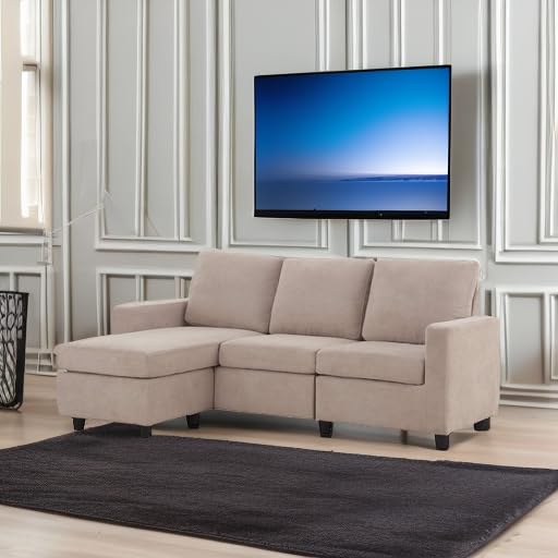 L-Shaped Convertible Sectional Sofa with Linen Fabric