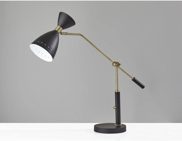Mid-Century Adjustable Desk & Pendant Lamp – Black & Antique Brass