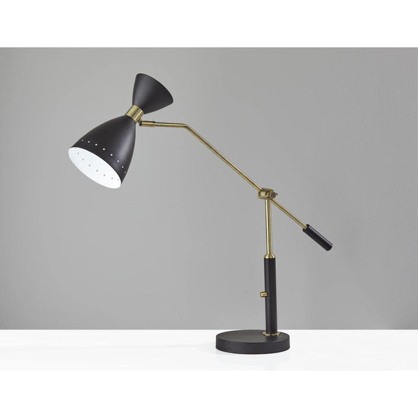 Mid-Century Adjustable Desk & Pendant Lamp – Black & Antique Brass