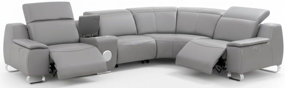 4-Seat Leather Electric Recliner Sectional Sofa with USB Charging & Bluetooth
