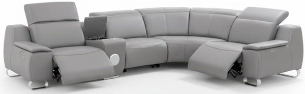 4-Seat Leather Electric Recliner Sectional Sofa with USB Charging & Bluetooth