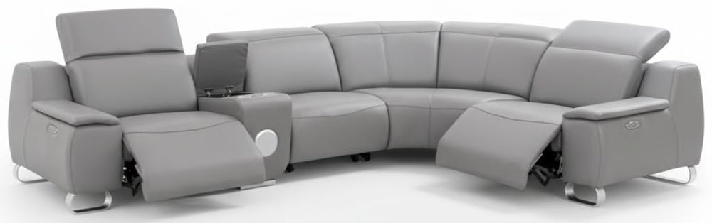 4-Seat Leather Electric Recliner Sectional Sofa with USB Charging & Bluetooth