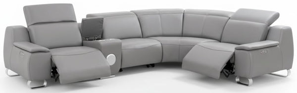 4-Seat Leather Electric Recliner Sectional Sofa with USB Charging & Bluetooth