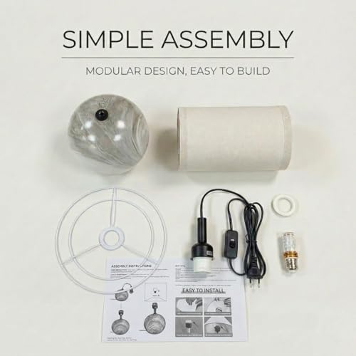 Ceramic Marble Table Lamp with Linen Shade — 3-Way Color Changing