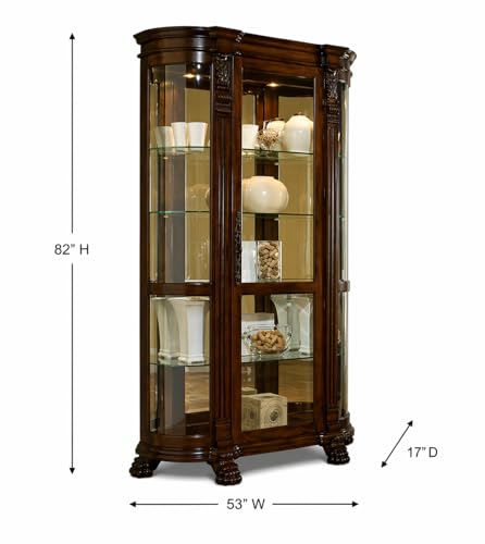 Curved End Curio Cabinet with Lighted Interior