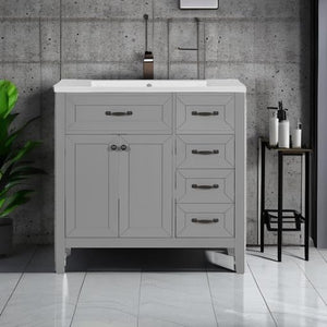 36" Bathroom Vanity with Sink, 3 Drawers & Soft-Close Doors
