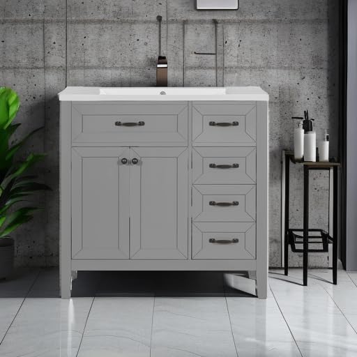 36" Bathroom Vanity with Sink, 3 Drawers & Soft-Close Doors