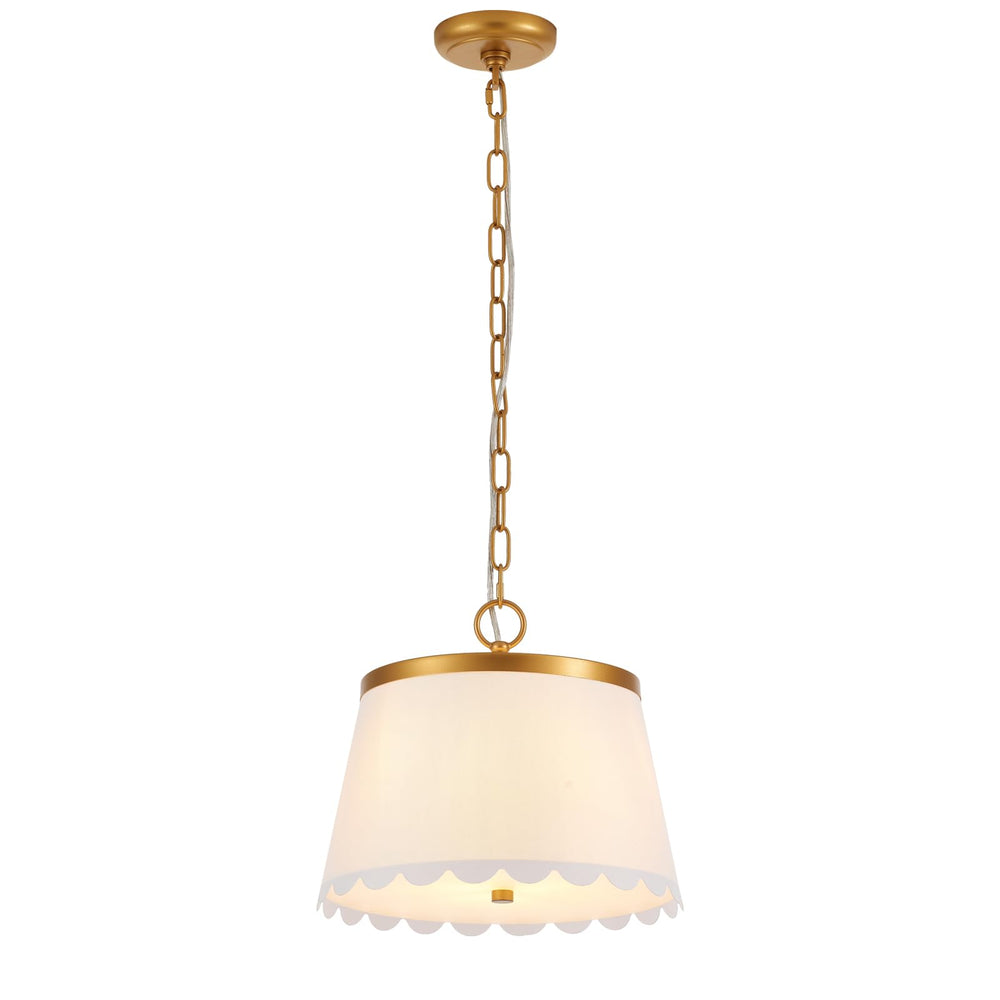 Cream White Fabric Drum Pendant Light – 3-Light Chandelier with Antique Brass Finish
