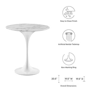Round Marble Top Side Table with Glossy Tapered Pedestal Base