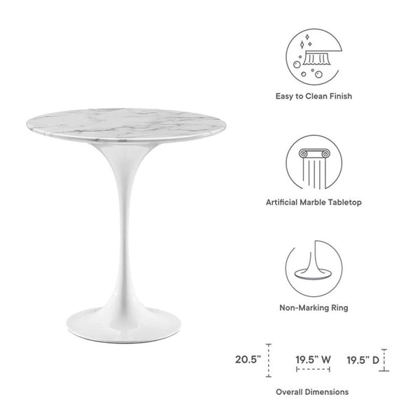 Round Marble Top Side Table with Glossy Tapered Pedestal Base