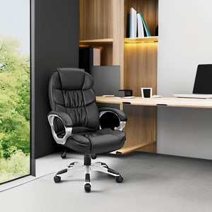 High-Back PU Leather Executive Office Chair with Lumbar Support & Padded Armrests