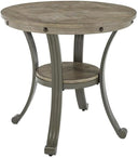 Round Wood & Metal End Table with Shelf
