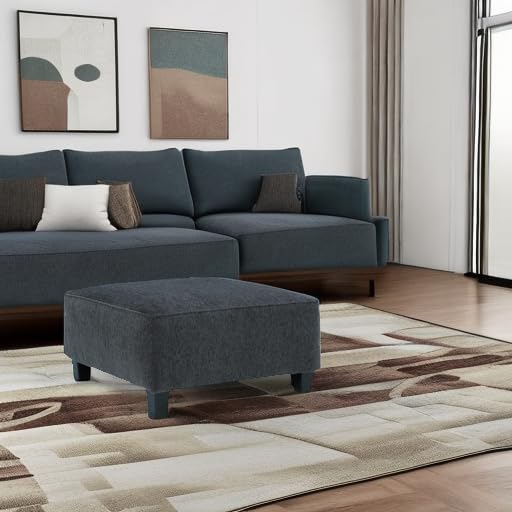 Oversized Square Accent Ottoman – Grey Chenille Upholstery
