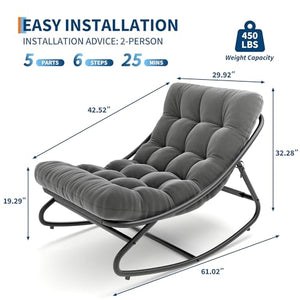 Outdoor Metal Rocking Chair with Thick Cushion – 450 lbs Capacity