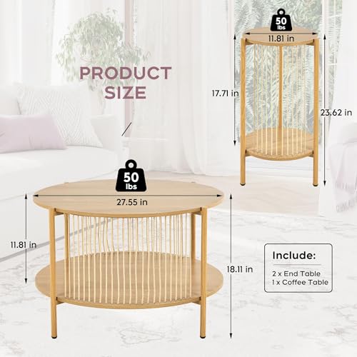 4-Piece Boho Living Room Table Set with 60" TV Stand, Coffee Table & Side Tables