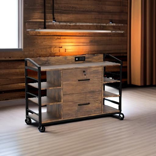 44" 2-Drawer File Cabinet with Lock & Power Strip