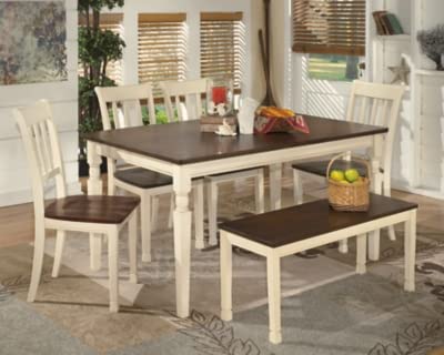 Rectangular Dining Bench – White & Brown
