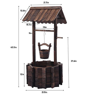 Rustic Wooden Garden Planter Wagon & Wishing Well