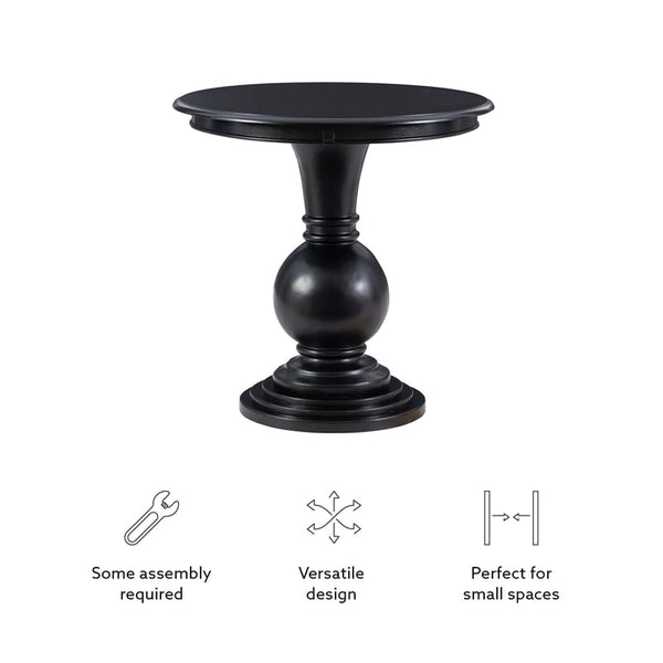 Round Pedestal Accent End Table in Jet Black