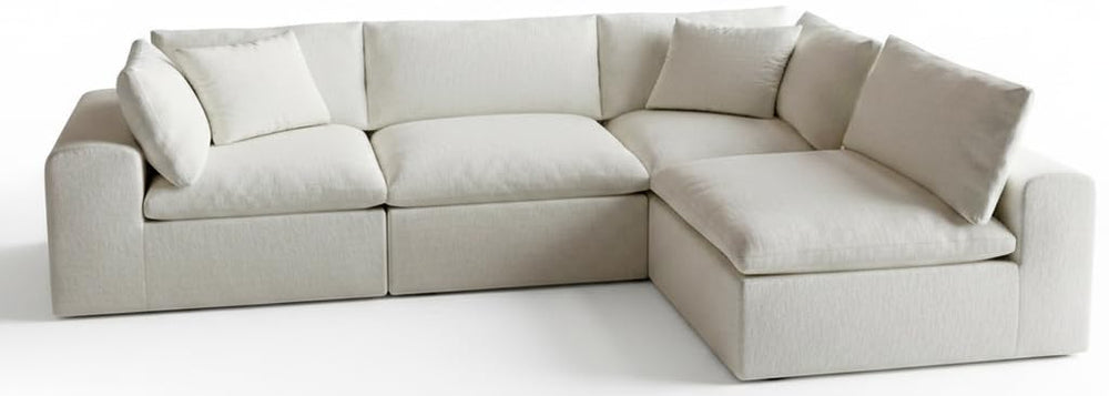 130" L-Shaped Modular Sectional Sofa – Deep Seat, Sleeper, White