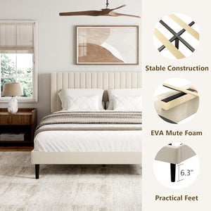 Queen Size Velvet Upholstered Platform Bed Frame