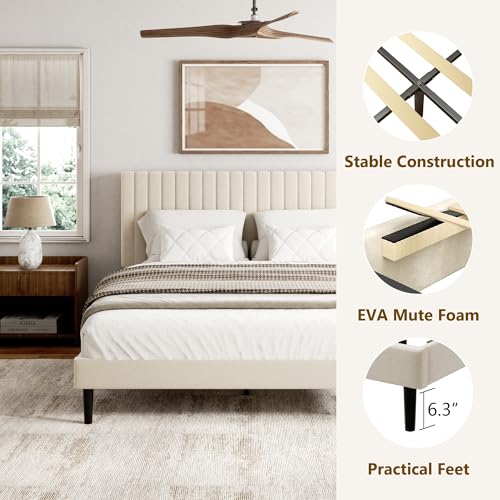 Queen Size Velvet Upholstered Platform Bed Frame