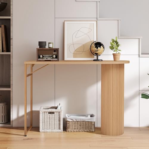 55" Fluted Wood Bar Table with Metal Frame