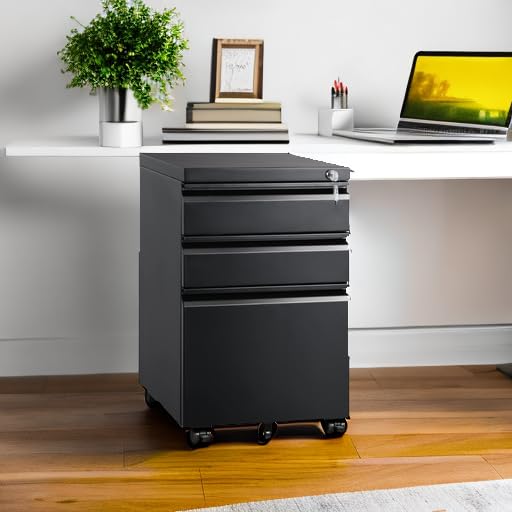 3-Drawer Mobile File Cabinet with Lock
