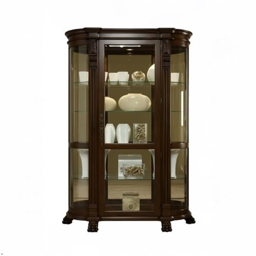 Curved End Curio Cabinet with Lighted Interior