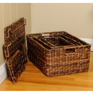 Abaca Nesting Baskets Set of 3 – Handwoven Storage Baskets with Handles