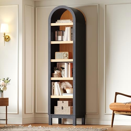 69" Tall Skinny Bookshelf with Arched Top & Adjustable Shelves