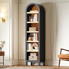 69" Tall Skinny Bookshelf with Arched Top & Adjustable Shelves