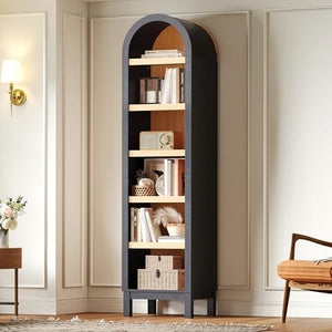 69" Tall Skinny Bookshelf with Arched Top & Adjustable Shelves