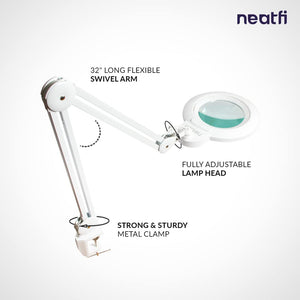 XL Bifocal LED Magnifying Lamp with Adjustable Arm & Clamp