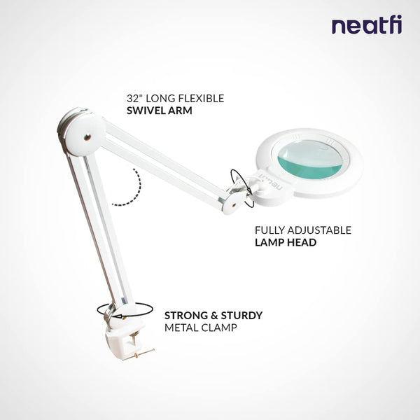 XL Bifocal LED Magnifying Lamp with Adjustable Arm & Clamp