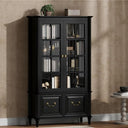 63" Tall Bookshelf with Glass Doors & Drawers