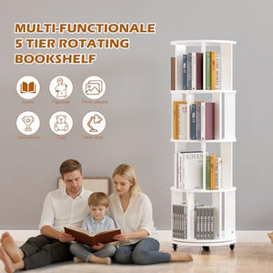 Rotating Bookshelf Tower with Wheels