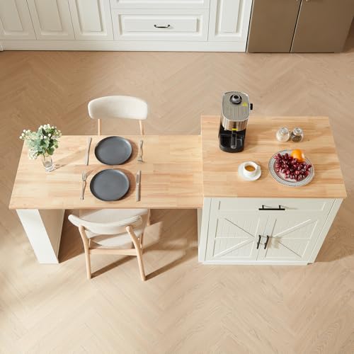Extendable Kitchen Island with Dining Table & Storage