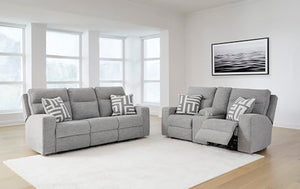 Power Reclining Sofa with Adjustable Headrest & USB Ports – Light Gray