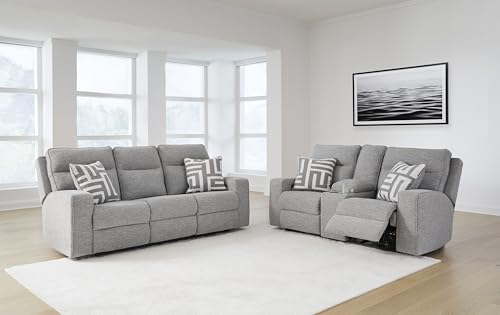 Power Reclining Sofa with Adjustable Headrest & USB Ports – Light Gray