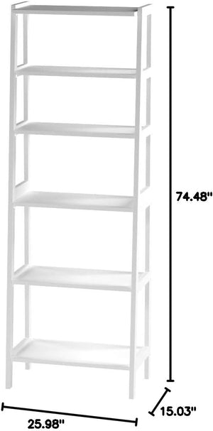 5-Tier Rubberwood Ladder Bookshelf, Freestanding Storage Organizer