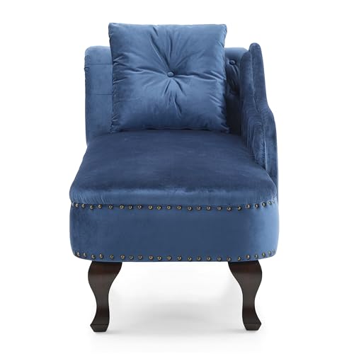 Mid-Century Velvet Chaise Lounge with Scrolled Backrest