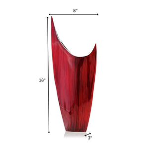 Red Glazed Aluminum Pointed Vase — 8"L x 3"W x 18"H