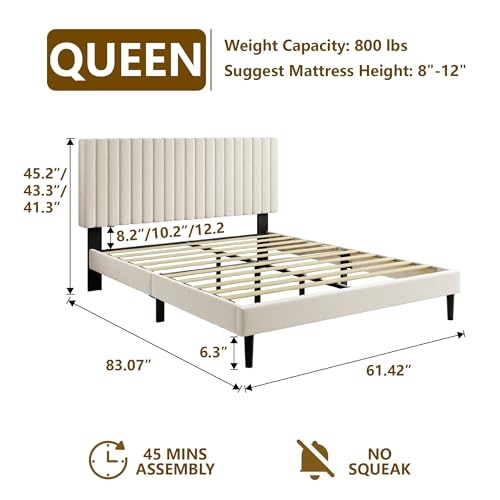 Queen Size Velvet Upholstered Platform Bed Frame