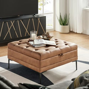 Square Storage Ottoman Coffee Table with Lift Top & Metal Legs