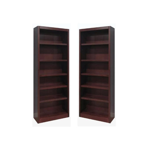 Solid Wood 84" Bookcase Set of 2 – 6-Shelf, Cherry